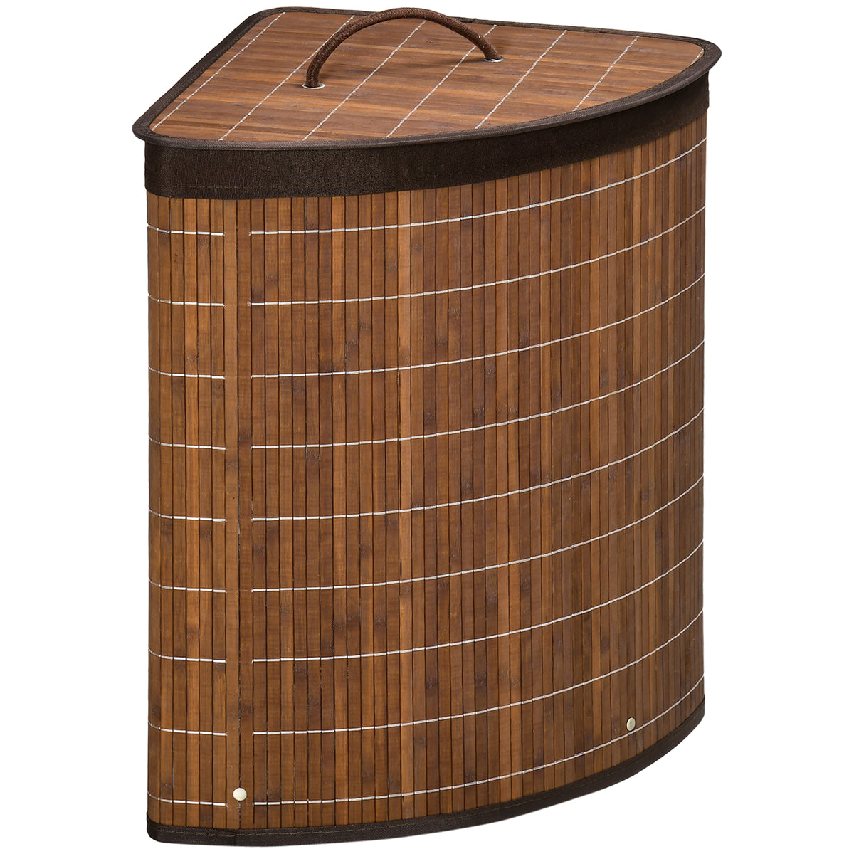Panier à linge en bambou d'angle 55L avec couvercle et sac amovible 38 x 38 x 57 cm marron-0
