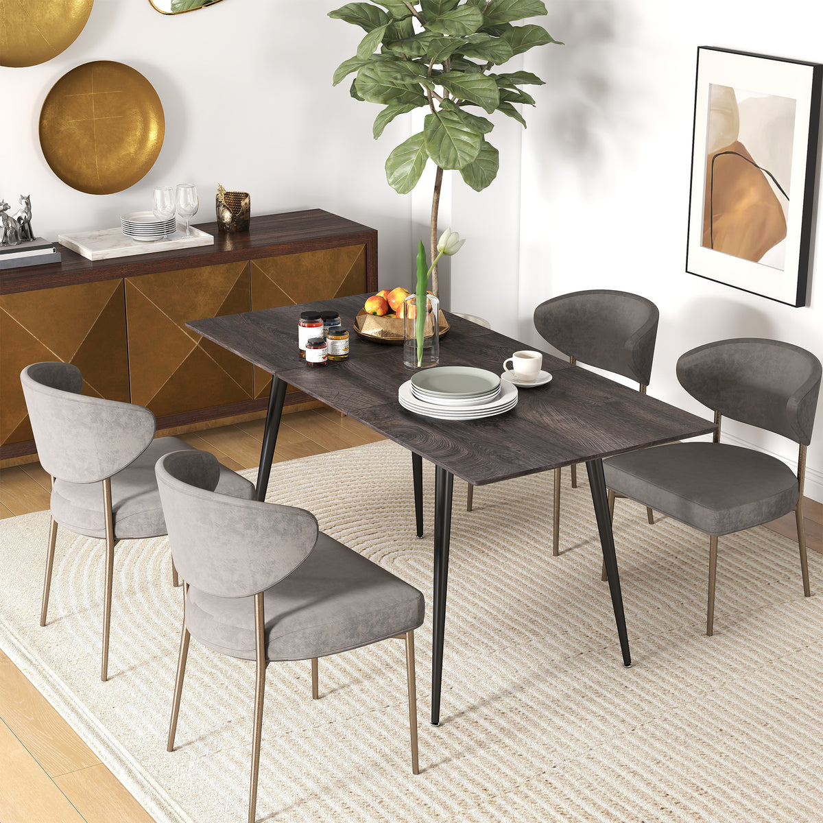 Table à manger pliante table extensible 120-160 cm jusqu'à 6 à 8 personnes avec pieds en acier, gris-7