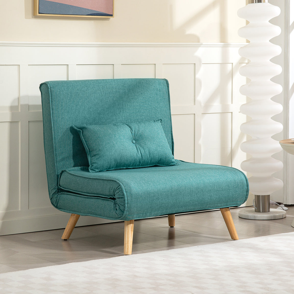 Fauteuil convertible 1 place canapé-lit clic-clac 3 en 1 avec dossier réglable en 5 positions, oreiller inclus, vert-7