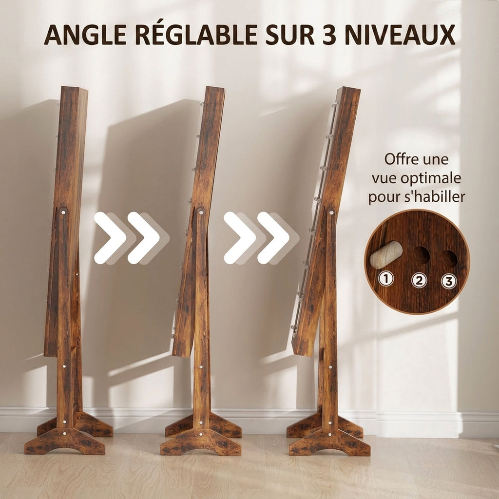 Armoire à bijoux armoire de rangement sur pieds boîte à bijoux avec miroir multi-rangements éclairage LED brun rustique-5