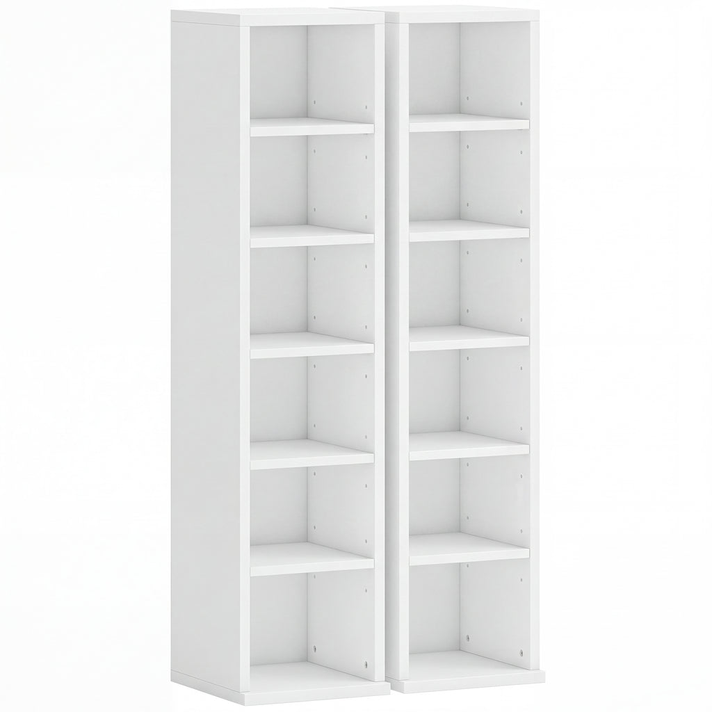 Lot de 2 étagères colonnes armoire de rangement CD-DVD 12 compartiments 21 x 22,5 x 88,5 cm capacité 204 CD blanc-0