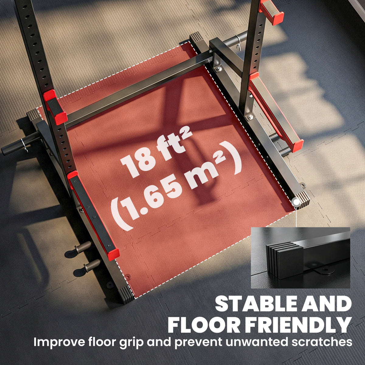 Power Tower Multifonction Charge 500 kg, Barre de Traction, Rack de Squat, Supports pour Disques, 157x105x205cm, Rouge-7