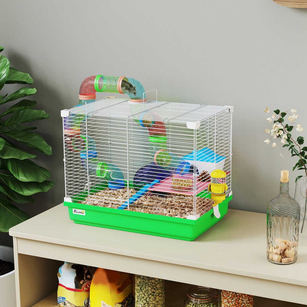 Cage à hamster rongeur 2 niveaux avec tunnel, biberon eau, roue, maisonnette, échelles 46 x 30 x 37 cm vert-9