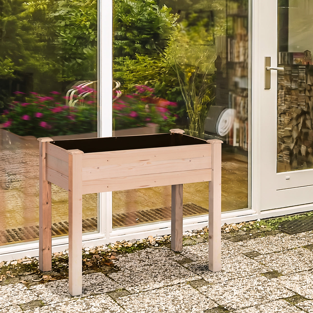 Jardinière surélevée en Bois, Carré Potager sur Pied surélevé, Trous de Drainage, Tissu non tissé, 86x46x76 bois naturel-1