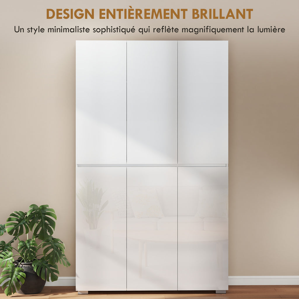 Buffet haut cuisine armoire de cuisine à haute brillance 6 portes à fermeture douce étagères réglables blanc-3