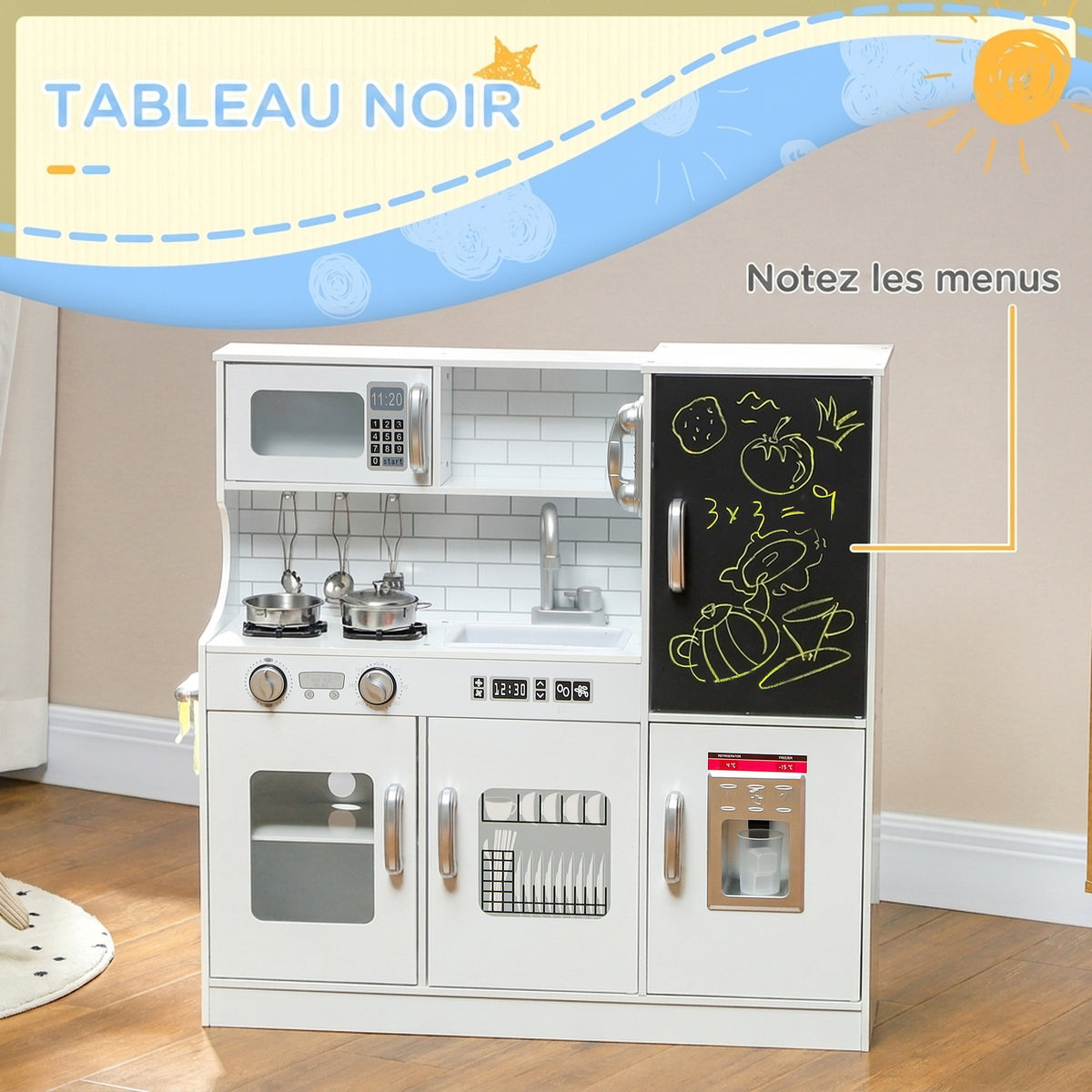 Cuisine enfant jouet d'imitation pour enfant - dinette enfant de 3-8 ans, blanc-3