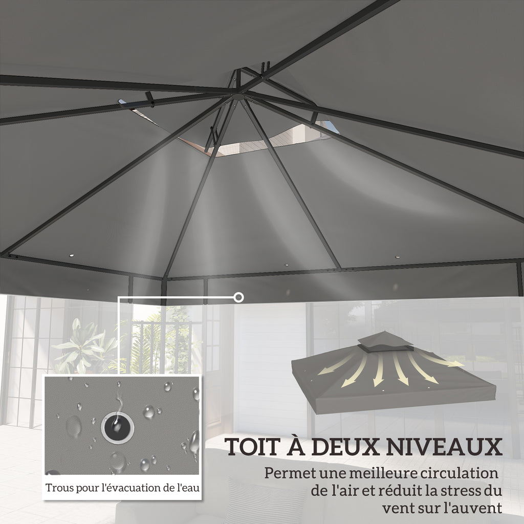 Toile pour tonnelle 3 x 3 m toile de rechange pour tonnelle à 2 niveaux protection UPF30+ trous de drainage gris-3