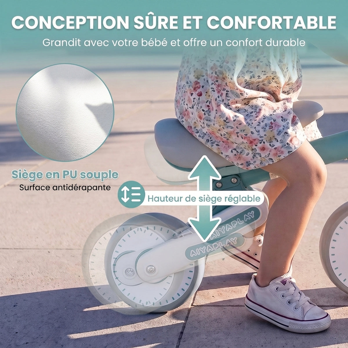 Draisienne Bébé 1-2 Ans Pliable, Siège Réglable, Direction Limitée à 135°, Pneus EVA Silencieux, 52x23x36,5cm, Bleu-4