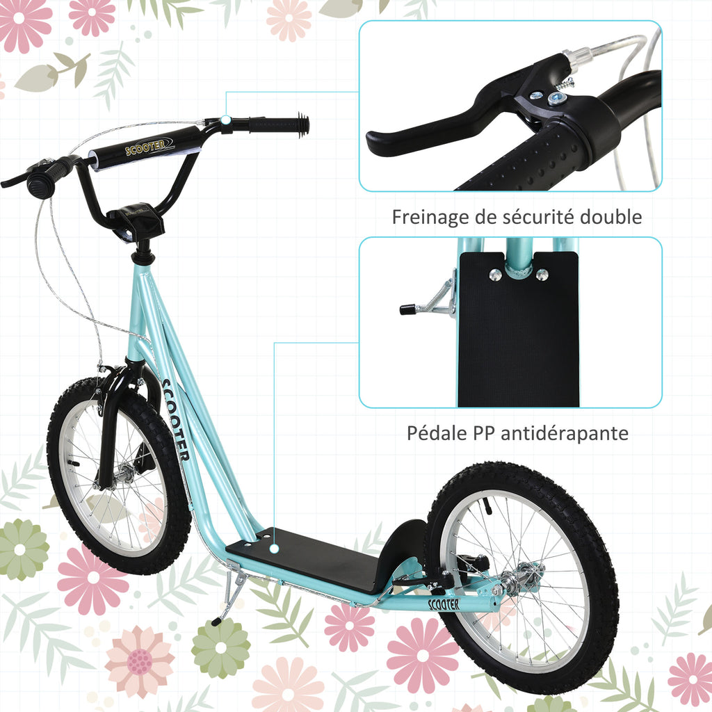 Trottinette patinette pour Enfants à partir de 5 Ans Grands pneus en Caoutchouc Guidon réglable poignée Frein et béquille Acier Charge max. 100 Kg Bleu-6
