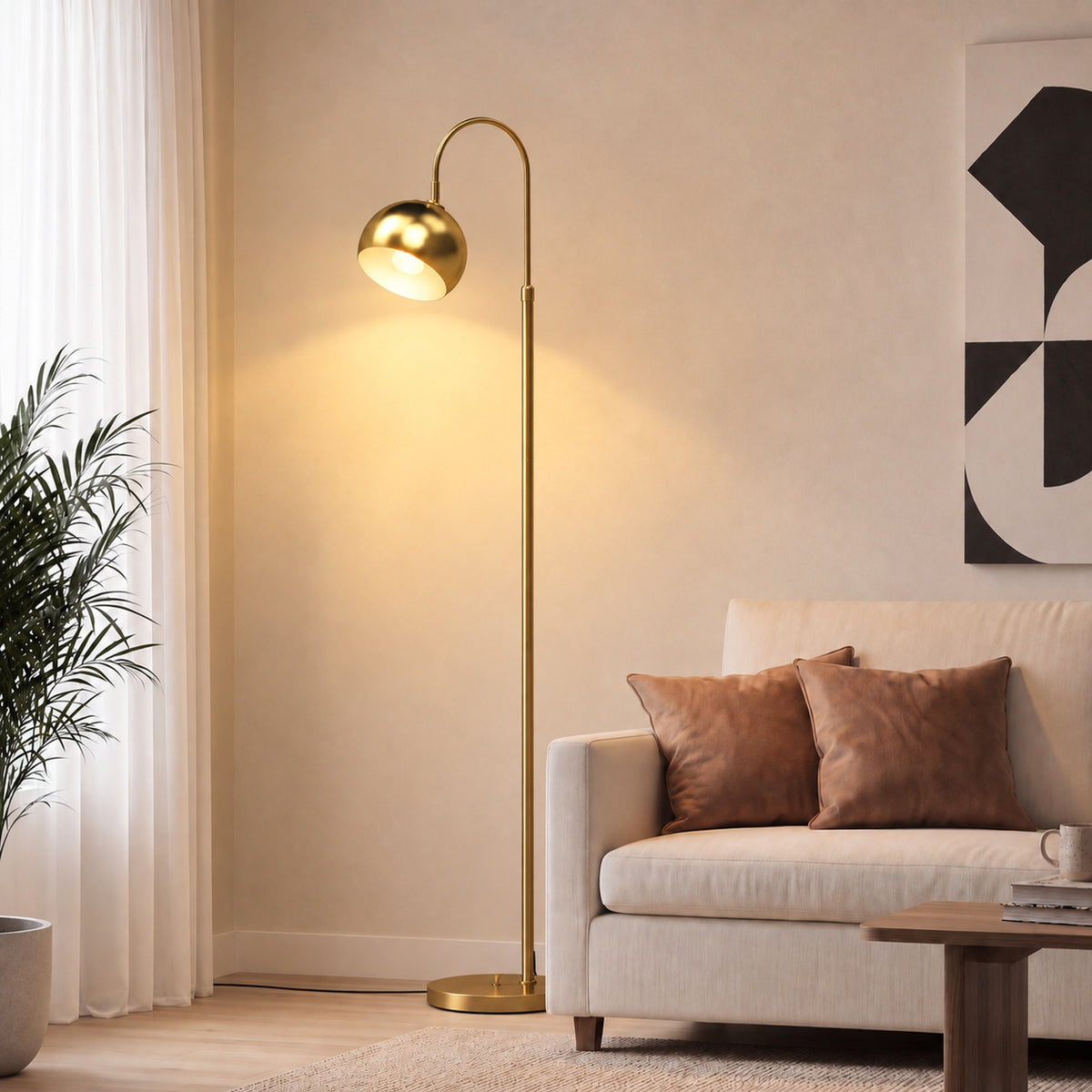 Lampadaire sur Pied Salon, Lampe sur Pied Moderne 40W, Douille E27, Hauteur Réglable, Abat‑jour Orientable, Doré-1