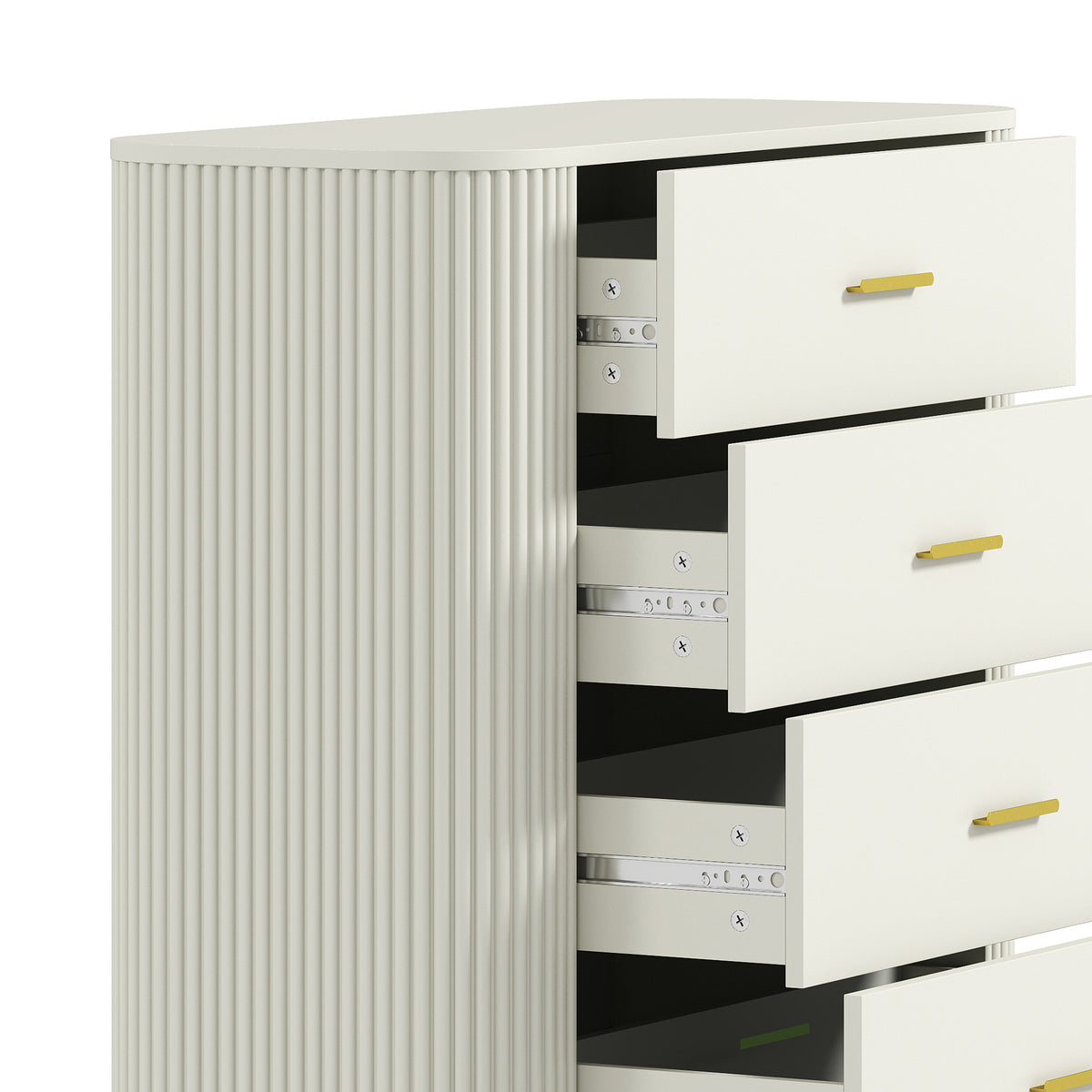 Commode 5 Tiroirs, Meuble de Rangement avec Façades Rainurées et Pieds en Métal, Style Moderne, 90x44x120cm, Gris Clair-9