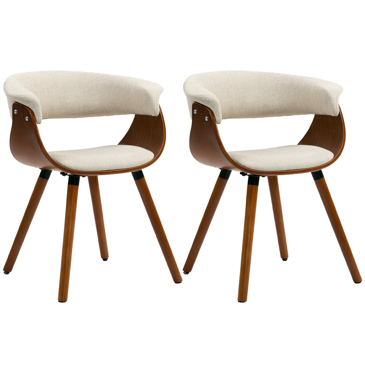 Lot de 2 chaises de salle à manger, chaises de cuisine rembourrées avec dossier incurvé et pieds en bois massif, beige-0