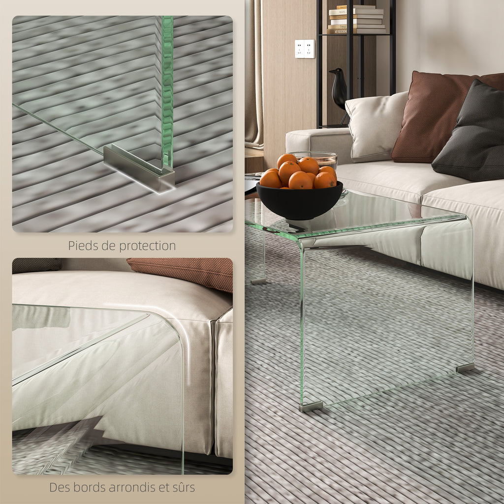 Table basse en verre table de salon rectangulaire design moderne en verre trempé avec bords arrondis sûrs transparent-4