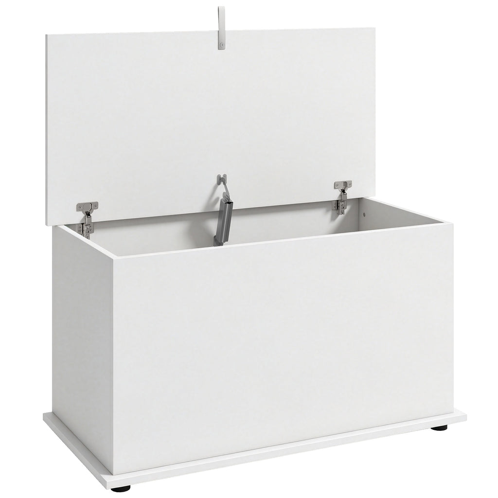 Coffre de Rangement, Banc de Rangement avec Couvercle Rabattable et Charnières de Sécurité, 80 x 40 x 45 cm, Blanc-0