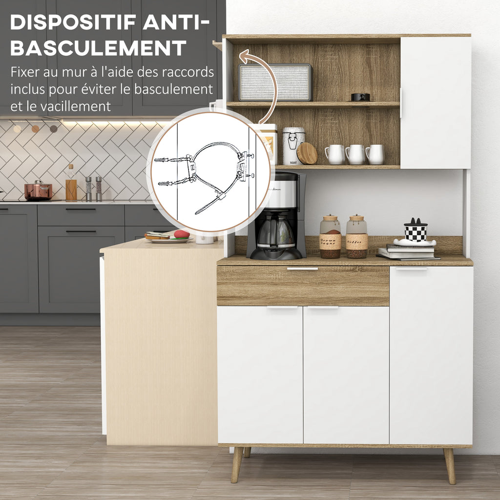 Armoire de cuisine meuble de rangement 4 portes 1 tiroir design scandinave 98 x 39 x 180 cm blanc et naturel-6