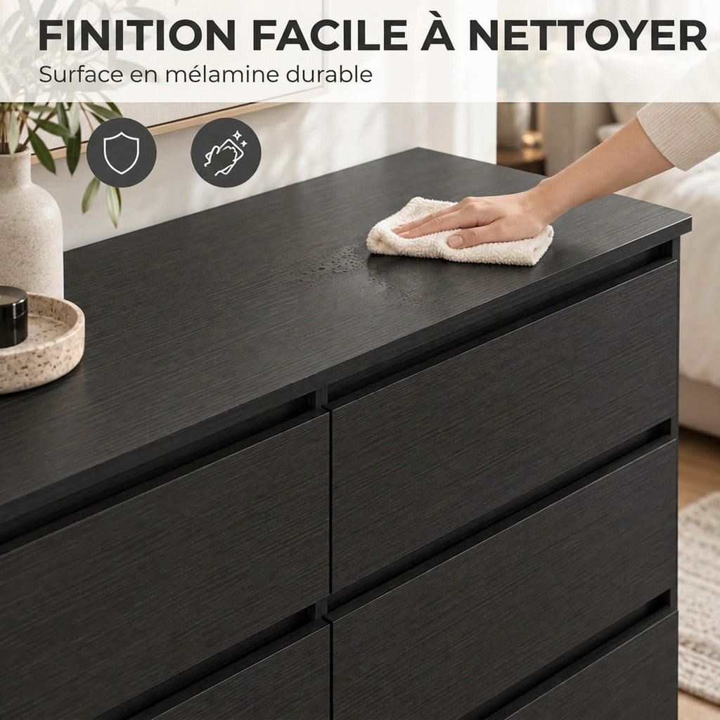 Commode Chambre Adulte, Chiffonnier 6 Tiroirs, Commode Vêtement, Meuble de Rangement Contemporain pour Salon, Noir-5
