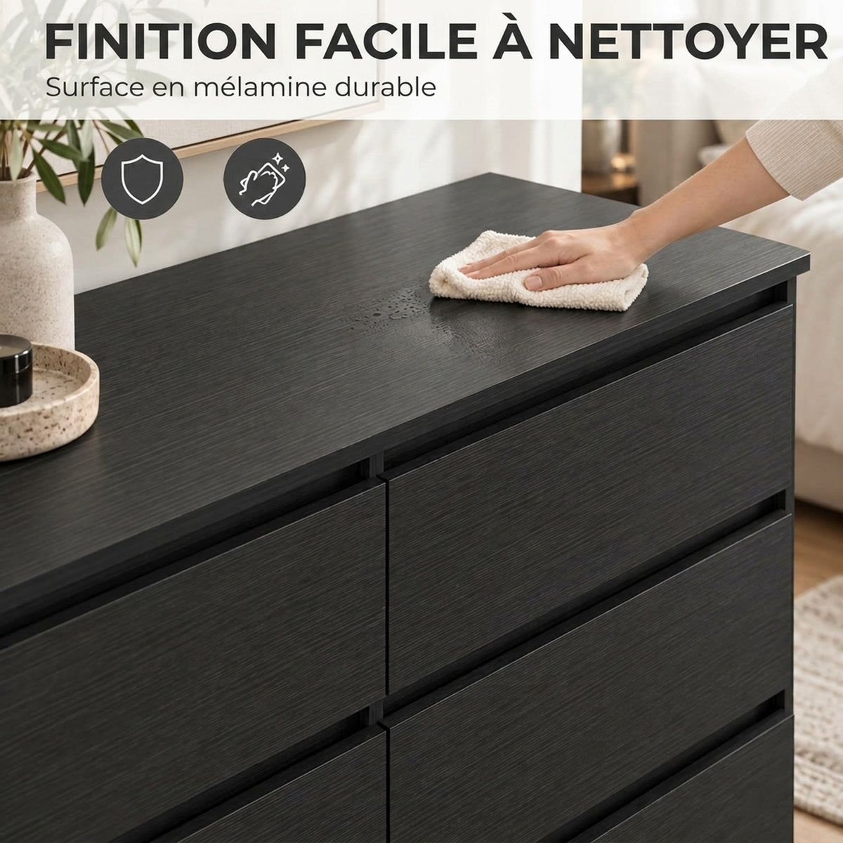 Commode Chambre Adulte, Chiffonnier 6 Tiroirs, Commode Vêtement, Meuble de Rangement Contemporain pour Salon, Noir-5