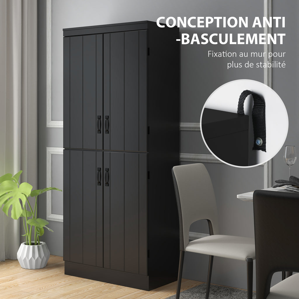 Buffet haut cuisine, armoire de cuisine avec 4 portes à 6 niveaux et étagères réglables, 76 x 40 x 176,7 cm, noir-5