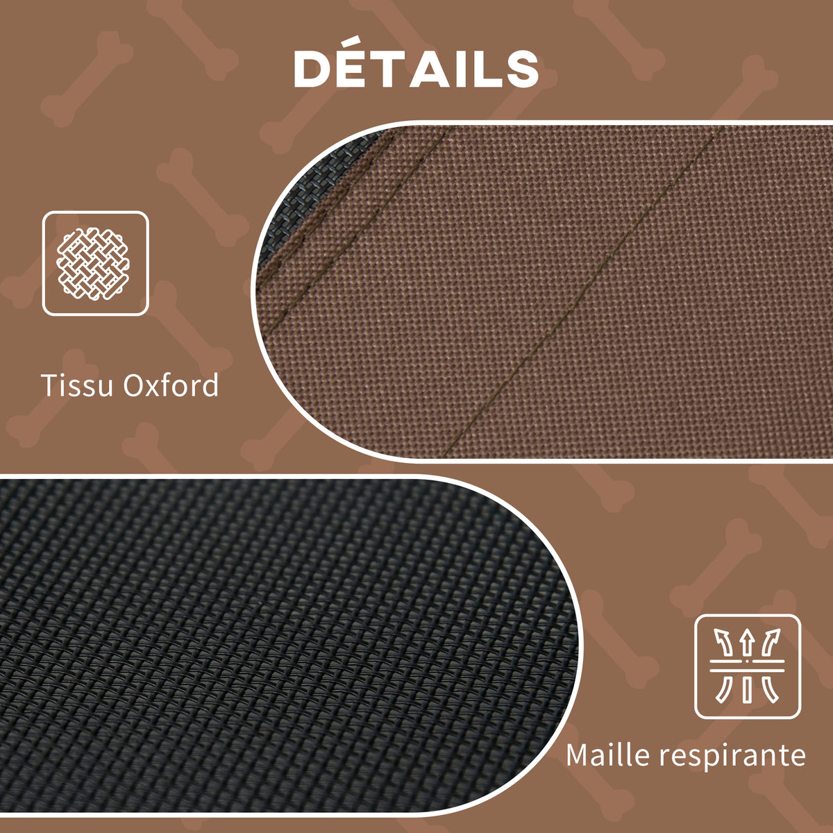 Lit pour chien chat sur pieds anti-UV tissu oxford micro-perforé + parasol + sac de transport inclus marron noir-4