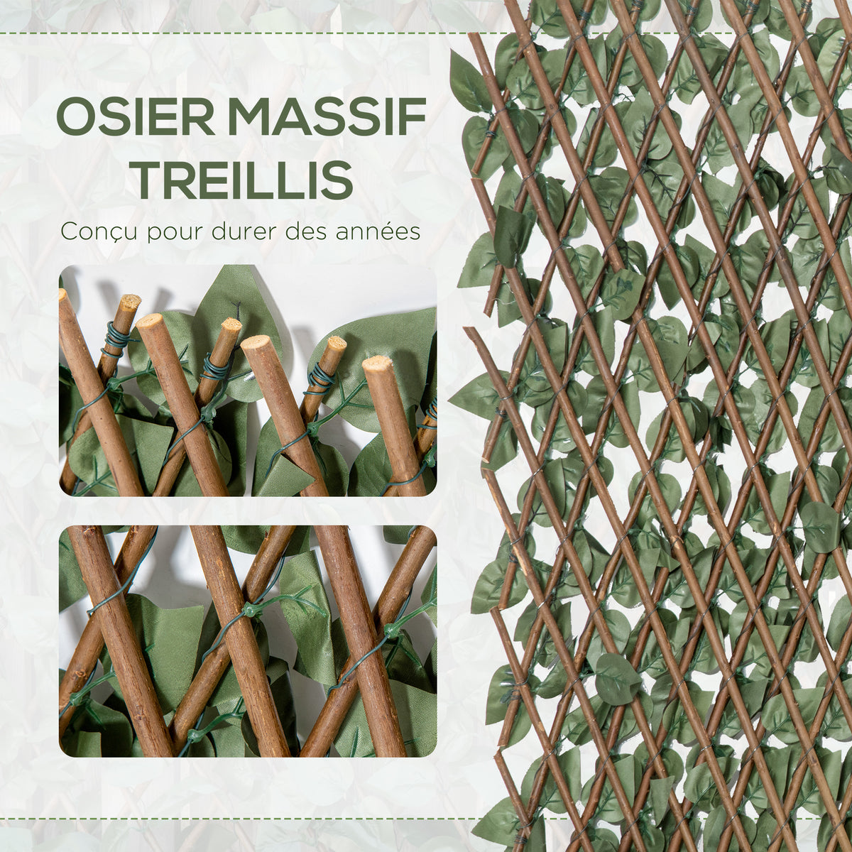 Lot de 4 Haies Artificielles de Lierre Extensible, Feuilles Murale Brise-vue en Polyester Osier, 200 x 100 cm, Vert-4