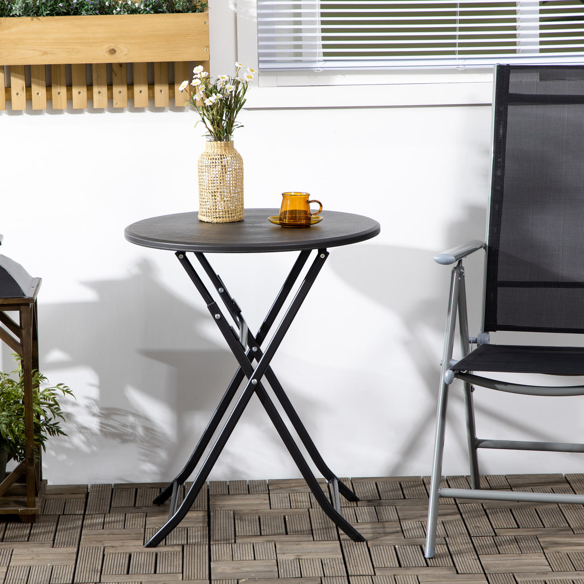 Table basse extérieure pour 2 personnes, table de jardin ronde avec structure en acier, Ø 60 x 73H cm, gris foncé-6