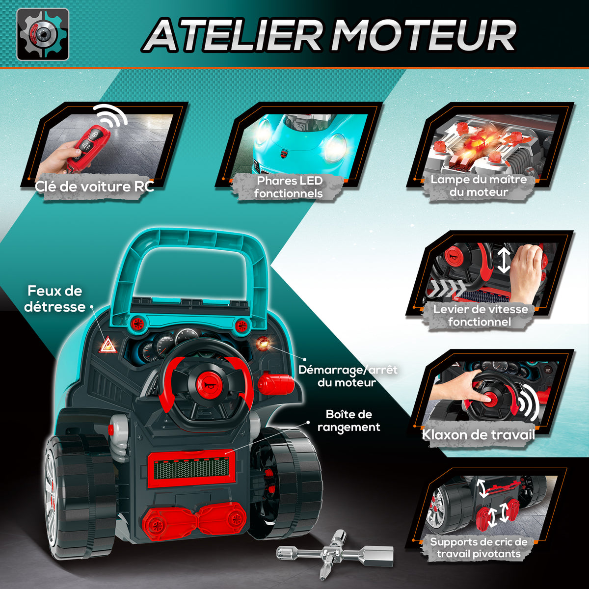 Camion mécano 2 en 1 jouet bricolage enfant jeu d'imitation mécanicien nombreux qccessoires total de 61 pièces bleu-5
