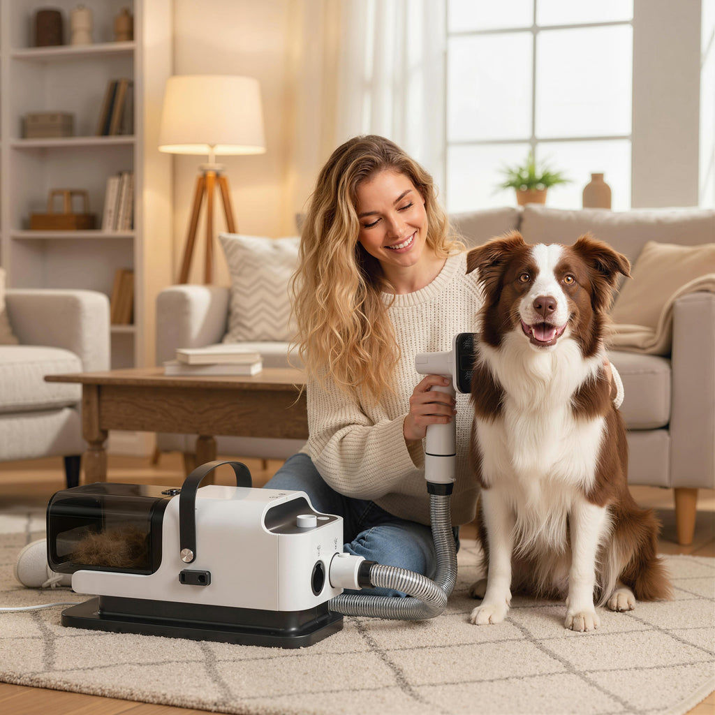 Aspirateur poil de chien et séchoir 5-en-1 kit toilettage chien professionnel 12kPa  50dB 37,6x17,5x18,5cm blanc-1