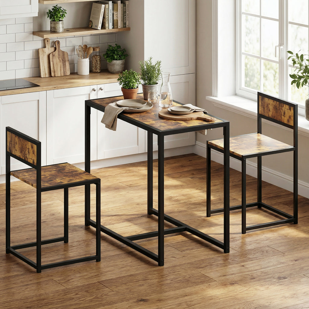 Ensemble table et chaises , table à manger 3 pièces avec 2 chaises encastrables, pour cuisine salon maison, marron-7