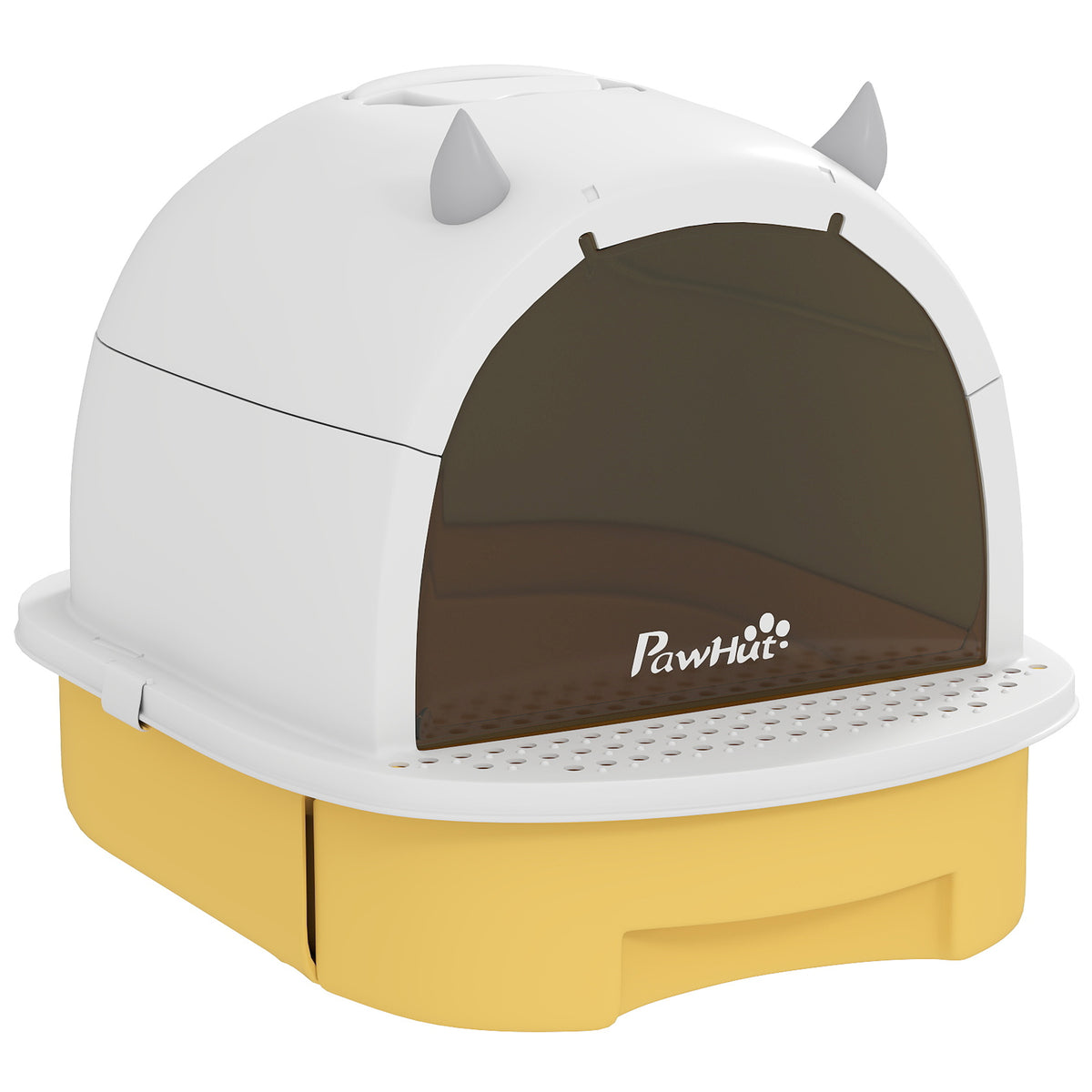 Maison de toilette pour chat bac à litière fermé chat poignée de transport porte translucide 40,5 x 52 x 39 cm jaune-0