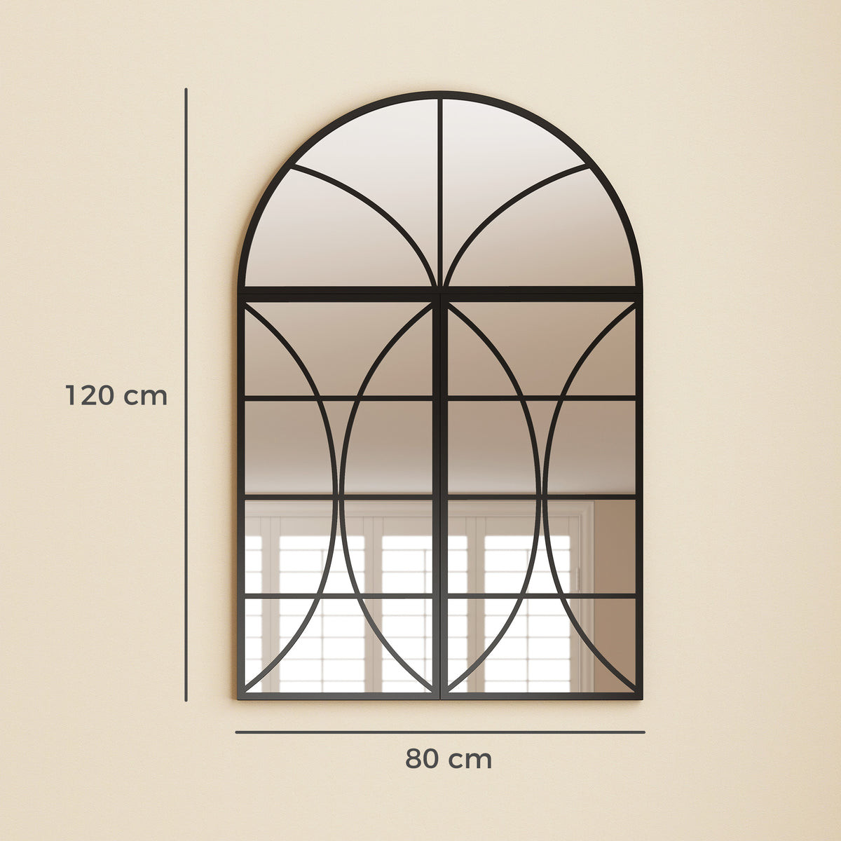 Miroir mural arqué 80 x 120 cm, lot de 3 pièces, miroir verrière en forme de fenêtre, verre trempé et métal, noir-2