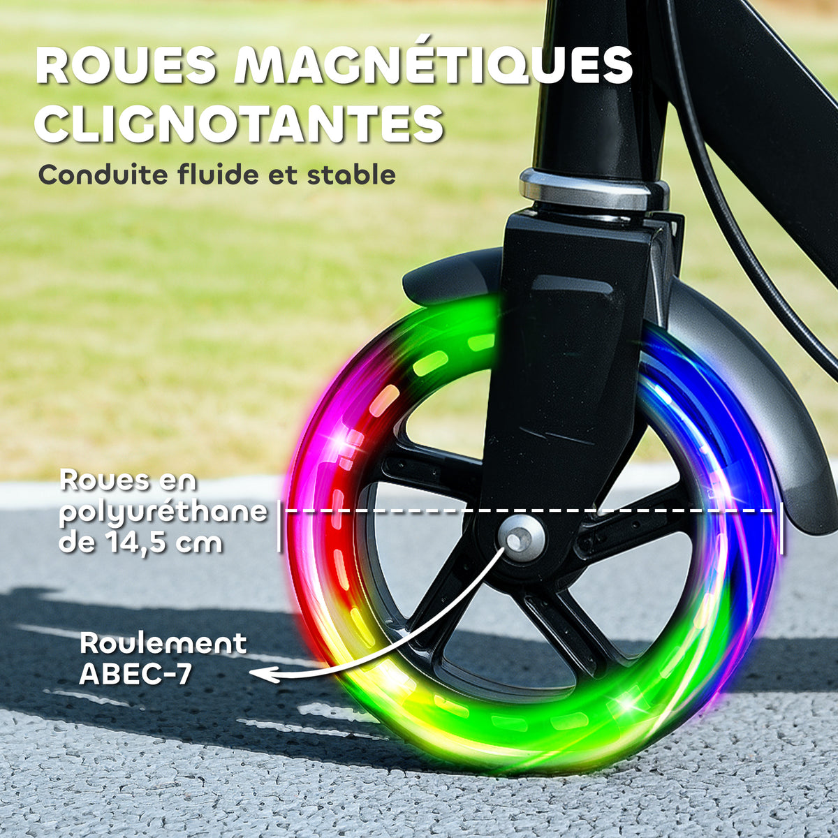 Trottinette enfants 3 à 8 ans, trottinette pliable à 2 roues LED roues lumineuses, 4 réglages en hauteur, noir-4
