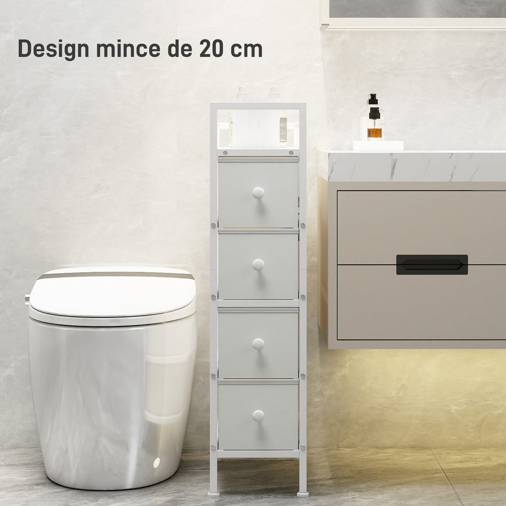 Commode 4 Tiroirs Pliables en Tissu, Meuble de Rangement Étroit, Style Moderne, Cadre en Acier, 20 x 43 x 81,5 cm Blanc-3