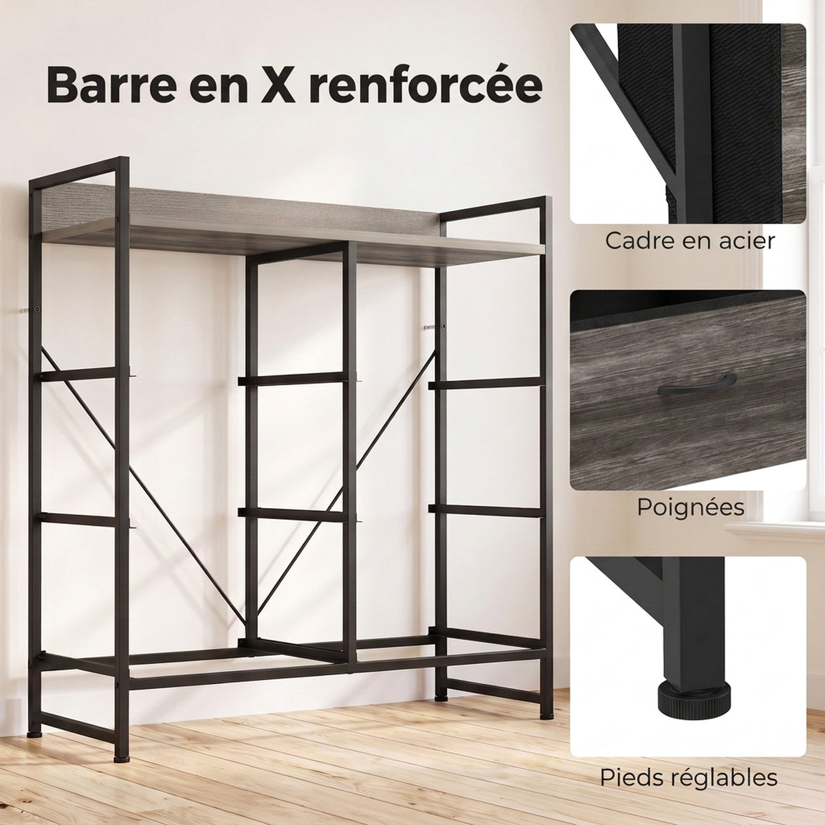 Commode, Meuble de Rangement pour Chambre, 6 Tiroirs en Tissu en Lin, Cadre en Acier, 80 x 29 x 85 cm, Gris-6