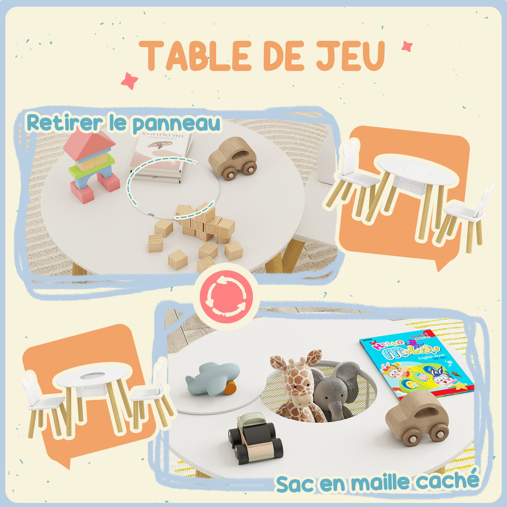 Ensemble 1 table ronde, 2 chaises pour enfant 3 pièces, dossier en forme d'ours, activités, bricolage, repas, 3-6 ans-4
