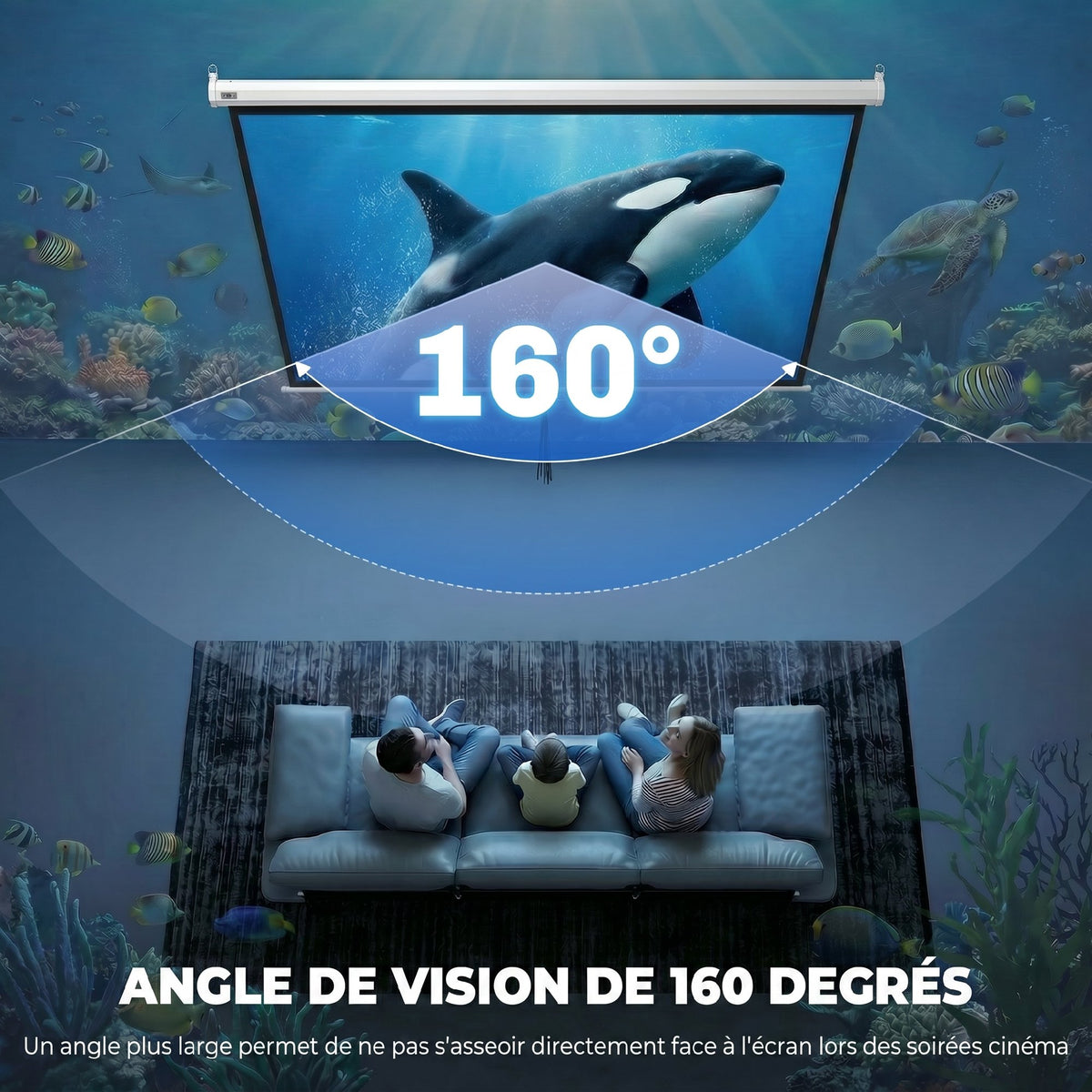 Écran de Projection 100" 4:3 HD 4K, Boîtier en Métal, Écran Hauteur Réglable Manuellement, 203x152cm, Blanc-4