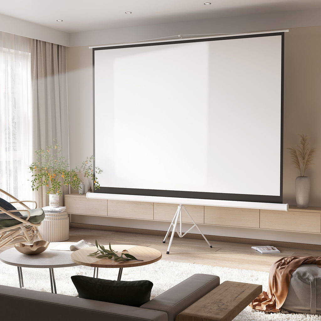 Écran de projection avec trépied pliable 120 pouces 4K HD 4:3, écran vidéoprojecteur réglable en hauteur, blanc-1