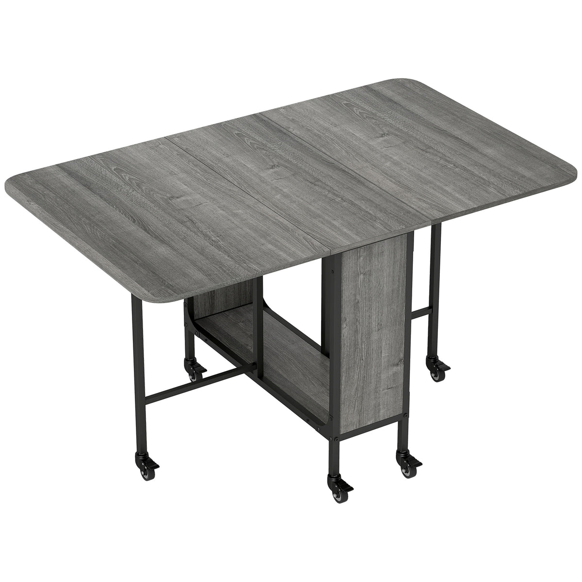 Table pliante de cuisine extensible salle à manger sur roulettes jusqu'à 6 personnes étagère intégrée, 6 roues, Gris-0