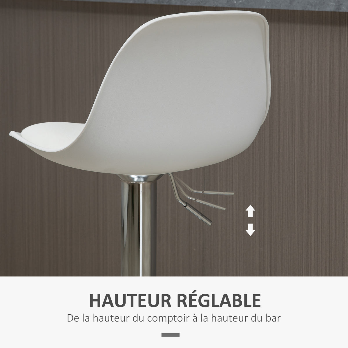 Lot de 2 tabourets de bar chaise haute cuisine avec dossier et repose-pieds, hauteur réglable, 41x42x82-104cm, blanc-4