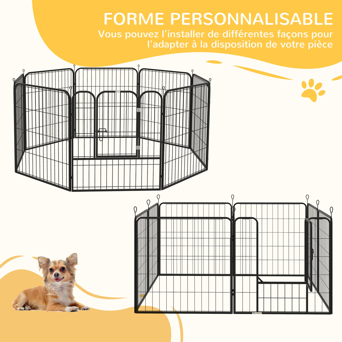 Luxe parc enclos modulable acier époxy porte verrouillable pour chiens, lapins, rongeurs, petits animaux, intérieur et extérieur 80 x 80 cm noir-3