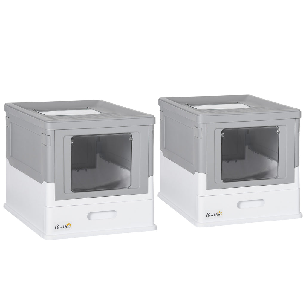 Lot de 2 maisons de toilette pour chat pliable double porte battante et supérieure pelle fourni 47,5 x 35,5 x 36,7 cm-0