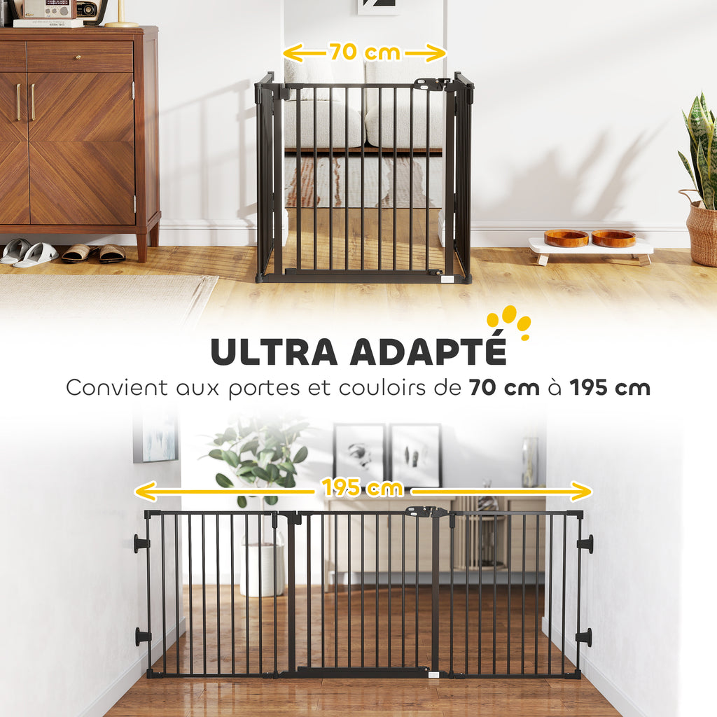Barriere de securite chien pliable avec porte en acier 3 panneaux modulable fermeture automatique 202,5 x 2 x 76 cm noir-8