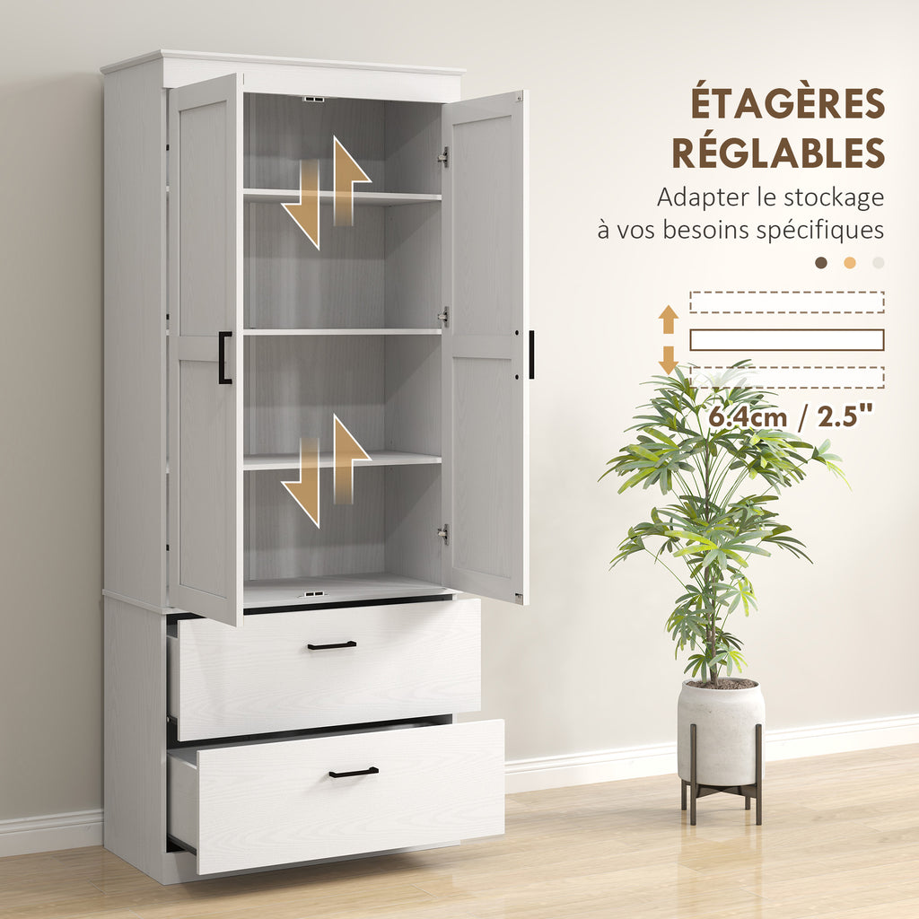 Armoire de cuisine buffet cuisine vaisselier meuble de rangement avec placard, 2 tiroirs et étagères réglables, crème-5