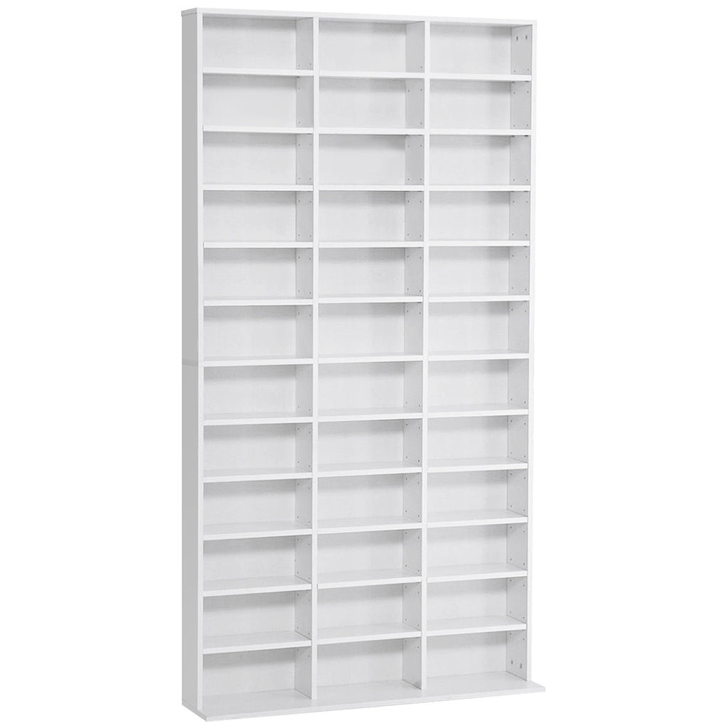 Étagère Rangement CD/DVD Meuble de Rangement pour 1116 CDs 36 Compartiments réglables en Hauteur Blanc-0