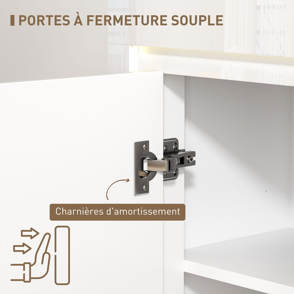 Buffet salon, meuble de rangement avec éclairage LED 4 tiroirs portes à fermeture douce 120 x 34 x 80 cm, blanc brillant-7