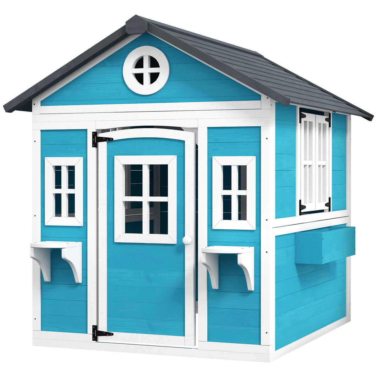 Cabane enfant extérieur maison enfant extérieure avec porte fenêtres et jardinières 114 x 126,4 x 135 cm bleu-0