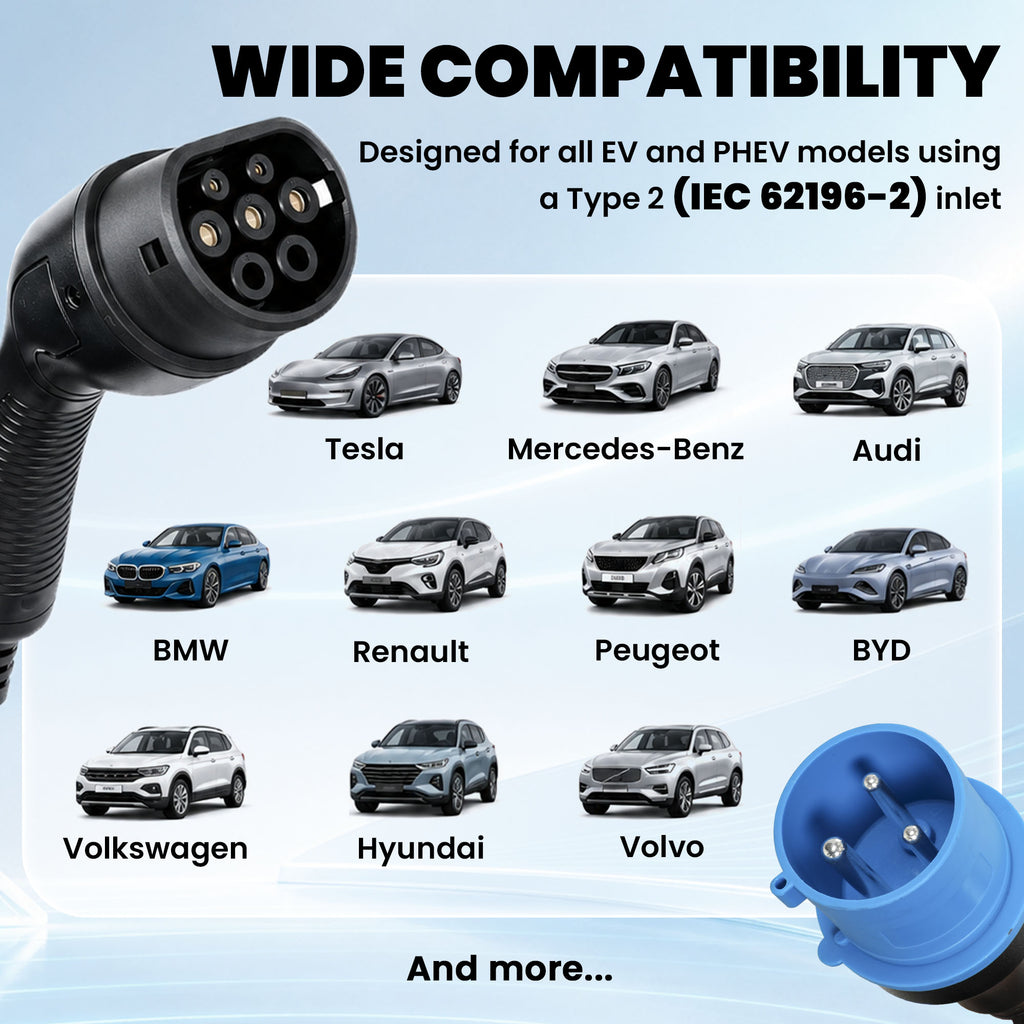Chargeur Voiture Électrique Type 2, 7,4kW, 6-32A, 8m, Prise CEE, Adaptateur Européen, Écran LCD, IP65, 21x8,5x5cm, Noir-8