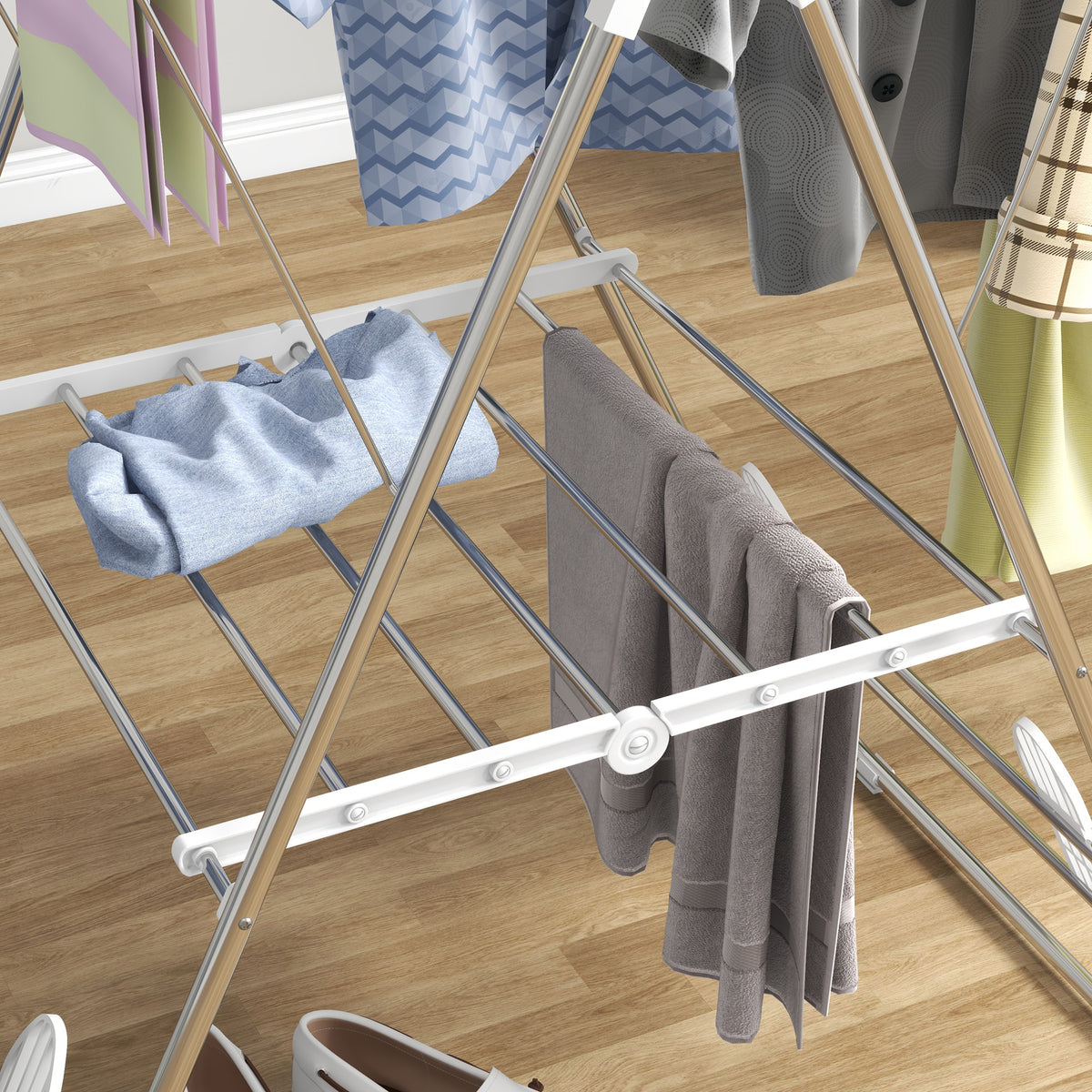 Séchoir à linge sur pieds pliable étendoir 2 niveaux ajustables dim. 148L x 60,5l x 98H cm-8