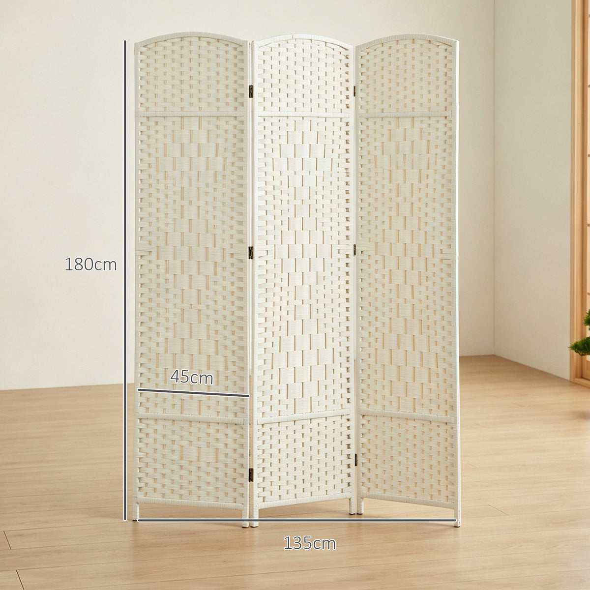 Paravent intérieur en bois 3 panneaux séparateur de pièce pliable pour salon chambre 135 x 180 cm blanc-2