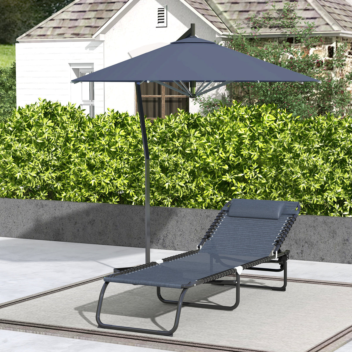 Bain de Soleil transat Pliable Dossier inclinable Multi-Positions Acier thermoplastique Lacets élastiques Noir-6