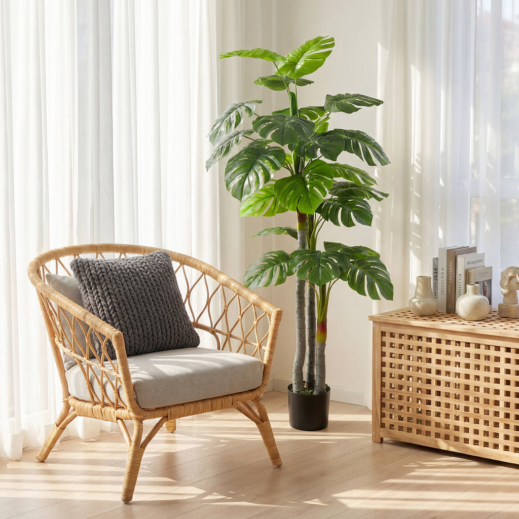 Arbre Artificiel Plante Artificielle Monstera H.1,5 m Tronc Branches Lichen Feuilles de Tortue Grand réalisme Pot Inclus-5